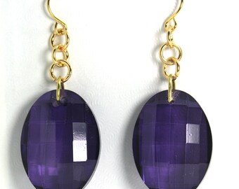 Purple Faceted Oval Drop Earrings, Fancy Earrings, Dangle Earrings, Mother's Day Gift