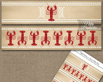 Lobster Water Bottle Labels - Lobster Water Bottle Wraps - Seafood Lobster Boil Bake Party Nautical Dinner Decorations LOB1