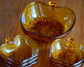 Vintage Dessert Bowl Set, amber, Amber, 70s, made in Italy,