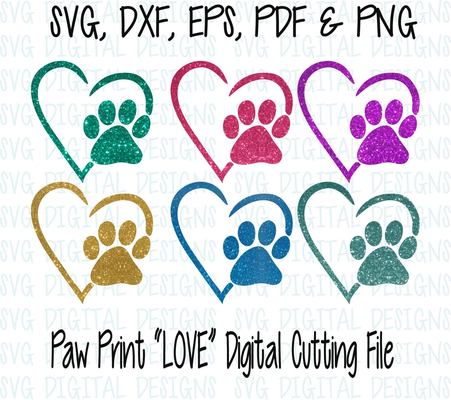 Download Paw Print and Heart SVG Cut File, Digital Designs Clipart ...