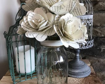 Book Roses, Half Dozen or Dozen, 3.5", Stem Options, Book Paper Flowers