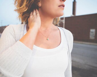 Turquoise Necklace Gold - Turquoise Pendant - Layering Necklace - Minimalist Turquoise Drop Necklace