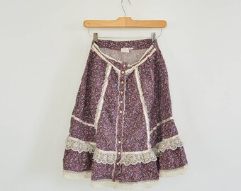 Gunne Sax Calico Prairie Skirt Jeunes Filles (Young Girls) by Jessica San Francisco 26" waist 1970's Boho Skirt Festival Skirt