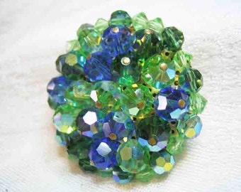 Vintage Sapphire & Emerald Cut Crystal Brooch