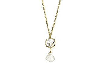 Mountain Springs EDGY PETAL Necklace SWAROVSKI Crystal and Clear Quartz Crystal Antique Brass