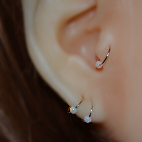 Silver Tragus Earring 2.5mm Opal - Nose Ring Stud - Cartilage Hoop Earring - Helix Piercing - 22g Rook Hoop - Septum Ring 22 gauge