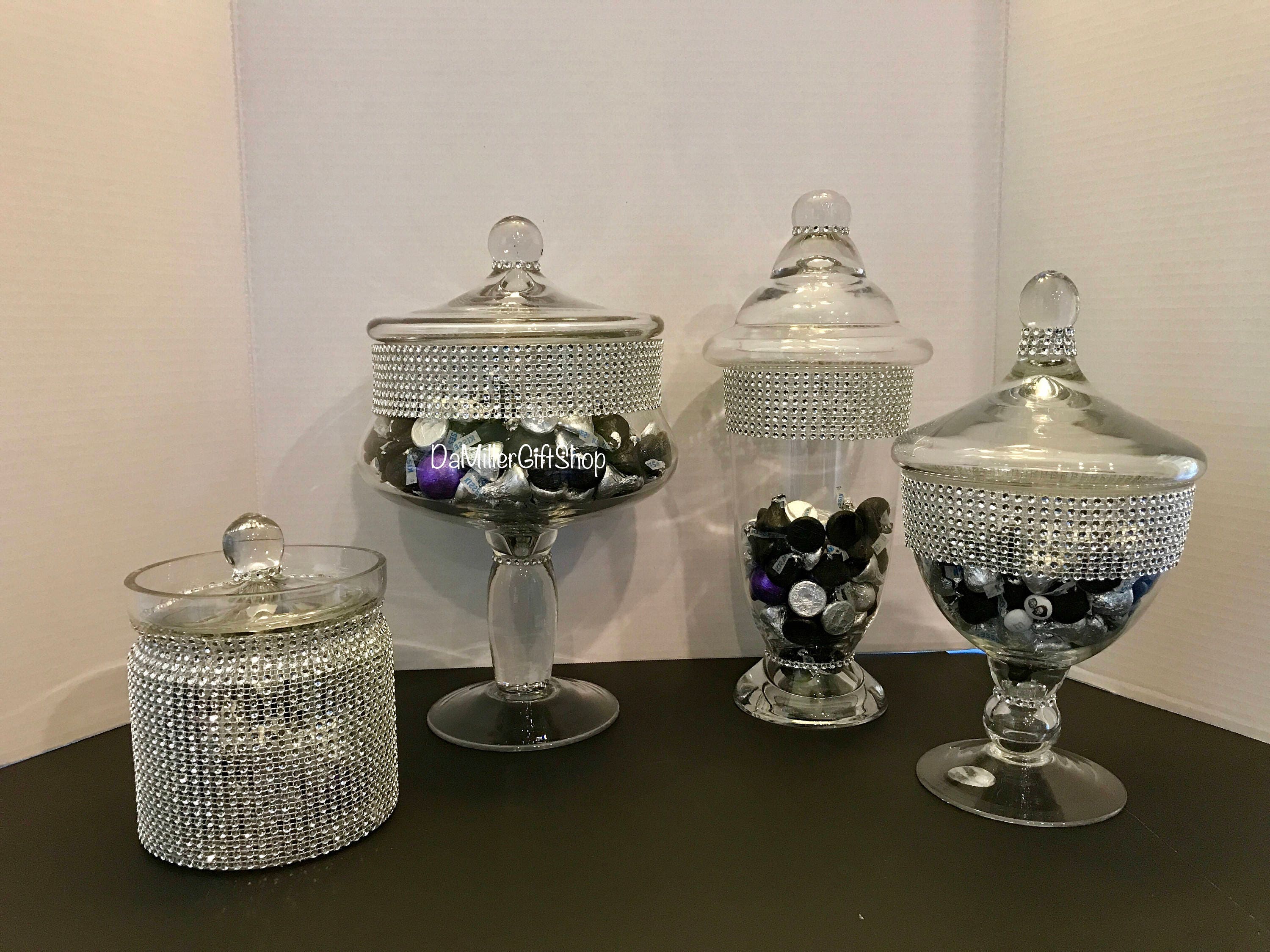 Apothecary Mix 4 Clear Rhinestone Glass Candy Jar With Lid