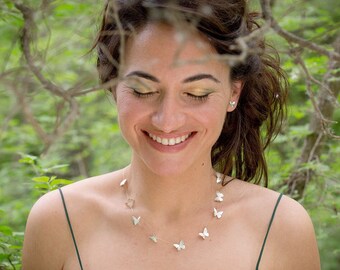 Butterfly necklace, wedding necklace, silver necklace, romantic jewelry, woman gift.