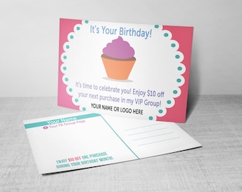 Customer Birthday PostCard - Birthday Discount | Birthday Club | Hostess Birthday - Cupcake - HO Colors/Fonts - Branding Guide Compliant