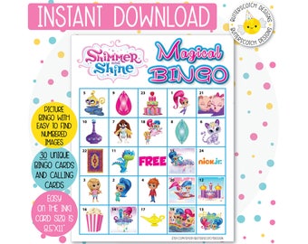 Nick Jr Shimmer and Shine Printable Bingo Cards (30 Different Cards) - Instant Download