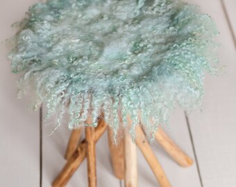 Curly Round Felted Blanket Newborn Photography Props Wool Stuffer Curly Felt PALE MINT, PASTELS