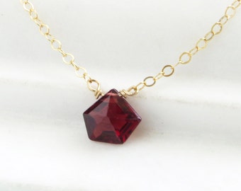 Faceted Garnet Necklace • January Birthday Gift • Garnet Necklace • Garnet Birthstone • Red Gemstone • Garnet Drop • January Birthstone