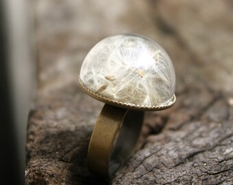 Unique vintage find, dandelion ring, seed ring dandelions, flower ring, adjustable ring, nature ring, natural jewellery, gardener