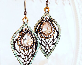 Art Nouveau Earrings - Green - Vintage Earrings - Handmade Jewelry - NOUVEAU CELADON