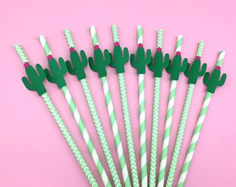 Cactus Paper Straws / Cactus Party Straws / Cactus on Mint Paper Straws / Cactus Theme / Fiesta Straws / Fiesta Supplies / Party / 10 PC