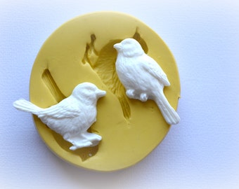 0358 Two Adorable Shabby Chic Birds Silicone Rubber Flexible Food Safe Mold Mould- jewelry, candy, fondant, resin, polymer clay, PMC, cakes
