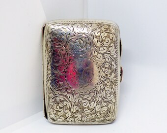 Original Edwardian Solid Silver Pocket Shaped Cigarette Case Hallmark Birmingham 1904 By William Aitken With Engraved Fern Decoration
