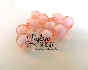 Faceted acrylic bead 10 mm / pink / dusty rose