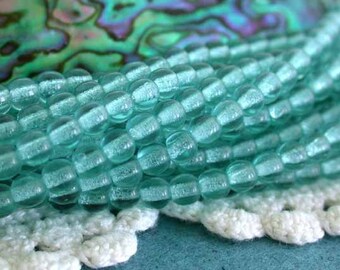 4mm Teal Czech Glass Druks, Round Glass Beads, Aqua Blue Beads, Druk Beads, Blue Beads CZ-121