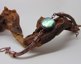 Labradorite Wire Wrapped Bracelet - Copper Bracelet - Viking Knit Bracelet - Wire Wrapped Jewellery Handmade - Copper Anniversary