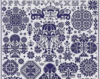 LONG DOG SAMPLERS Opus 2 counted cross stitch patterns at thecottageneedle.com monochromatic Celtic Scandinavian