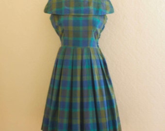 1950's blue's and green's plaid dress