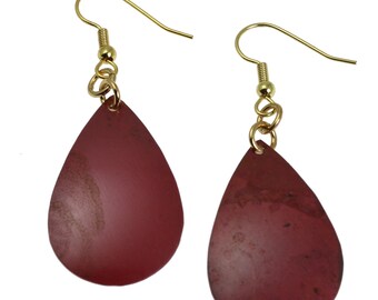 Red Patinated Copper Teardrop Earrings - Red Copper Earrings - Red Dangle Earrings - Red Tear Drop Earrings - Valentines Day Gift for Her