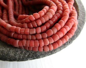 rustic red glass seed bead, matte barrel tube, small ethnic spacer , indonesian 3 to 6mm, new indo-pacific (22 inches)7ab29-11