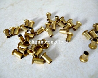 Brass Rivets, raw brass, metal jewelry findings, supplies, brass jewelry, grommets, eyelets, deep, tube, unusual, rare