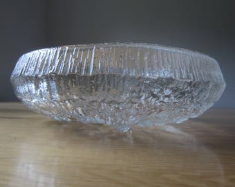 Iittala Finland Glas / Eisglas grosse "Lunaria" Schale vintage 70s design Tapio Wirkkala