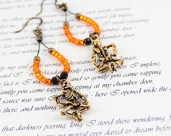 Skeleton Earrings - Gothic Jewelry - Halloween Earrings - Hoop Earrings - Seed Bead Jewelry - Beaded Earrings - Skeleton Jewelry
