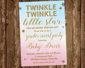 Twinkle Little Star Gender Reveal Invitation, Gender Reveal Invitation, Sex Reveal Invitation, Boy or Girl, Star - Printable or Printed