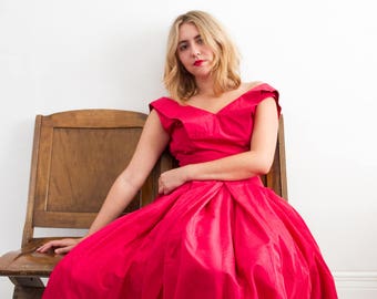 vintage 1950s red taffeta dress | XS/S