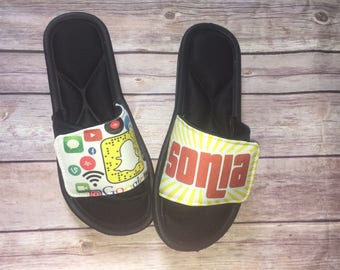 Custom slides, Custom sandal slide, custom sandal, personalized sandal, social media