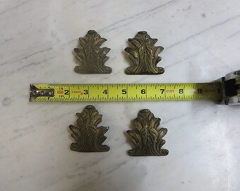 4 Vintage French Brass ormolu Louis XV Carved Trim Plaques Server corners G