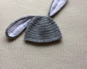 Boy Bunny Hat, Gray Bunny Hat, Newborn Bunny Hat, Boy Easter Hat, Bunny Hat, Newborn Photo Props, Newborn Easter Bunny, Crochet Hat, Newborn