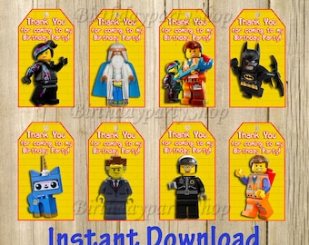 The Lego Movie Favor Tag, Lego Thank You Tags, Instant Download, Digital File