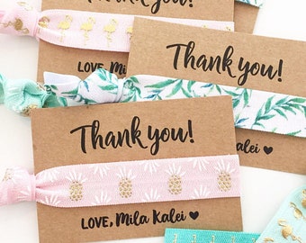 Luau Baby Shower + Birthday Hair Tie Favors | Flamingo Baby Shower Hair Tie Favor, Tropical Pineapple Baby Shower + Birthday Hair Tie Favors