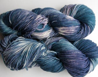 Merino Wool / Silk Yarn, Hand Dyed, Purple and Teal, Worsted Weight, 200 yards