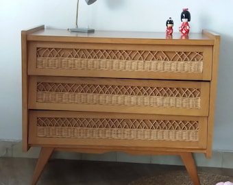 Vintage dresser with rattan