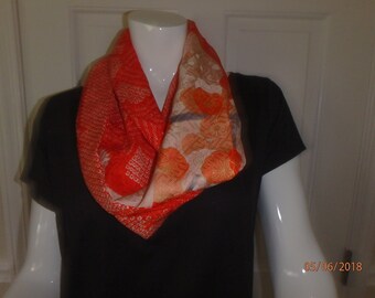 Orange and White SIlk Infinity Scarf