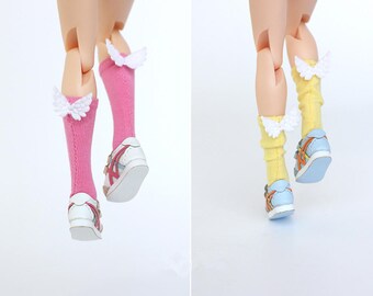 16 COLORFUL Long socks with wings for Nude Blythe Neo Doll Jerryberry Azone Lati Momoko Dal Pukifee Pullip Doll Accessories Doll Outfit