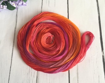Hand Dyed Tatting Thread - Size 50 - Crochet Cotton Thread - Red , Orange , Purple - Saffron - 50 Yards