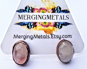 Electroformed Copper Moonstone Post Earrings // Pure Copper // Stone Earrings, Stud Earrings