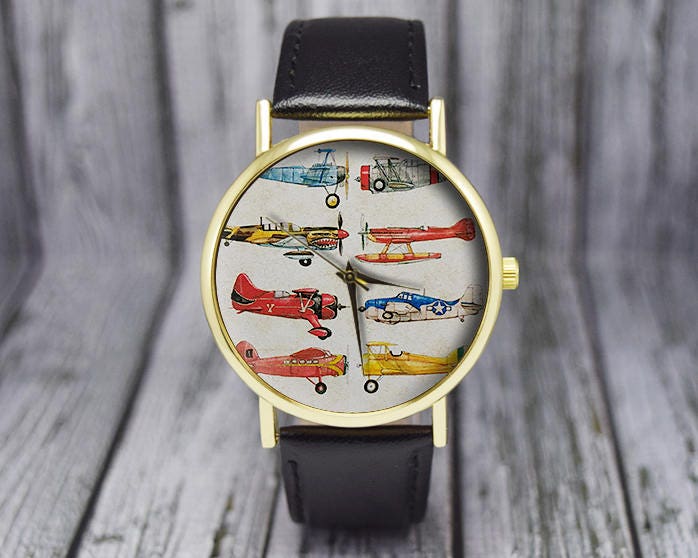 Vintage Airplane Watch War Planes Aviation Leather Watch