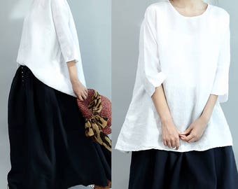 Loose Fitting Linen Shirt Blouse for Women - Women Top- Women Clothing (R)