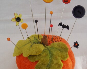 Halloween pumpkin pincushion