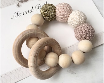 Baby Teething ring, baby rattle, baby accessories, Teething toy, Wood Teething ring, stroller toy, wooden toy, baby gift, Teething baby
