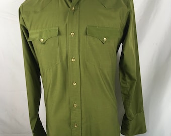 597- H Bar C California Ranchwear western shirt Medium? cotton Avocado green long sleeve tails