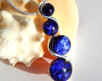 Blue Glass Pendant - Dichroic Jewelry - Fused Glass Jewelry - Cobalt Blue Multi Cab Snake Necklace